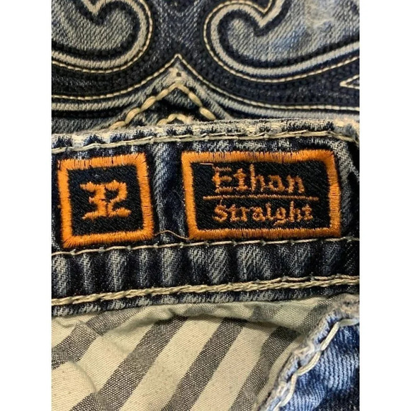 Rock Revival Men's Ethan Destroyed Distressed Slim Straight Leg Jeans Size 32x29 - Picture 15 of 16